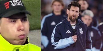 Un empleado de seguridad no pudo contener las lágrimas durante el discurso de Lionel Messi en su despedida