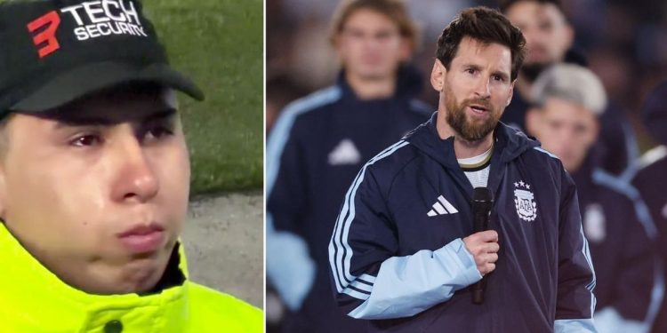 Un empleado de seguridad no pudo contener las lágrimas durante el discurso de Lionel Messi en su despedida